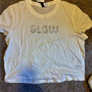 Easy white tee with sparkly GLOW on it.